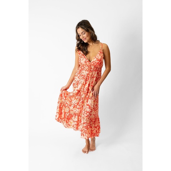 Koy Resort Valencia Midi Dress - Pink Floral Print Spaghetti Straps - Picture 1 of 13